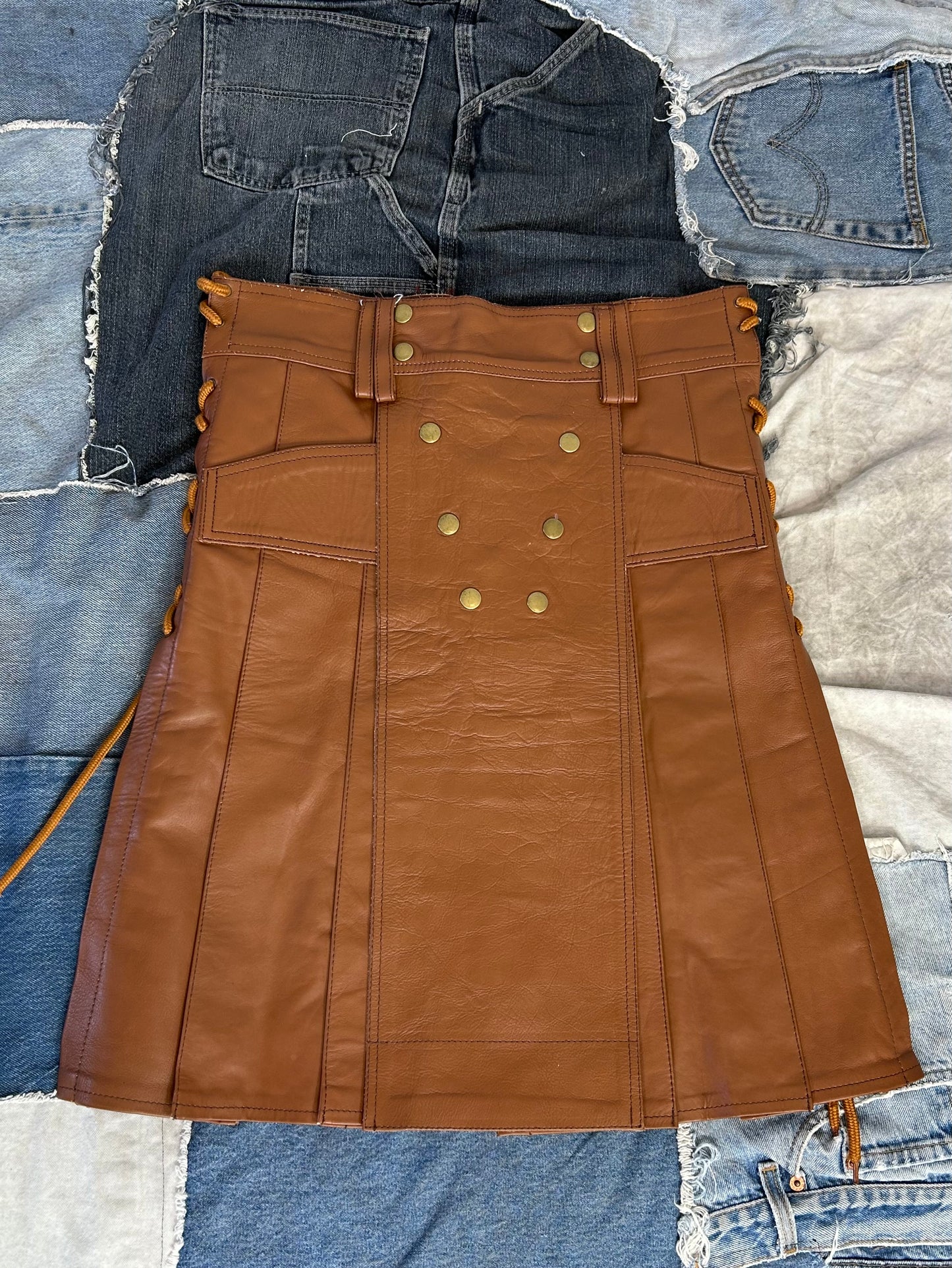 Brown Leather Pleated Skirt/Kilt