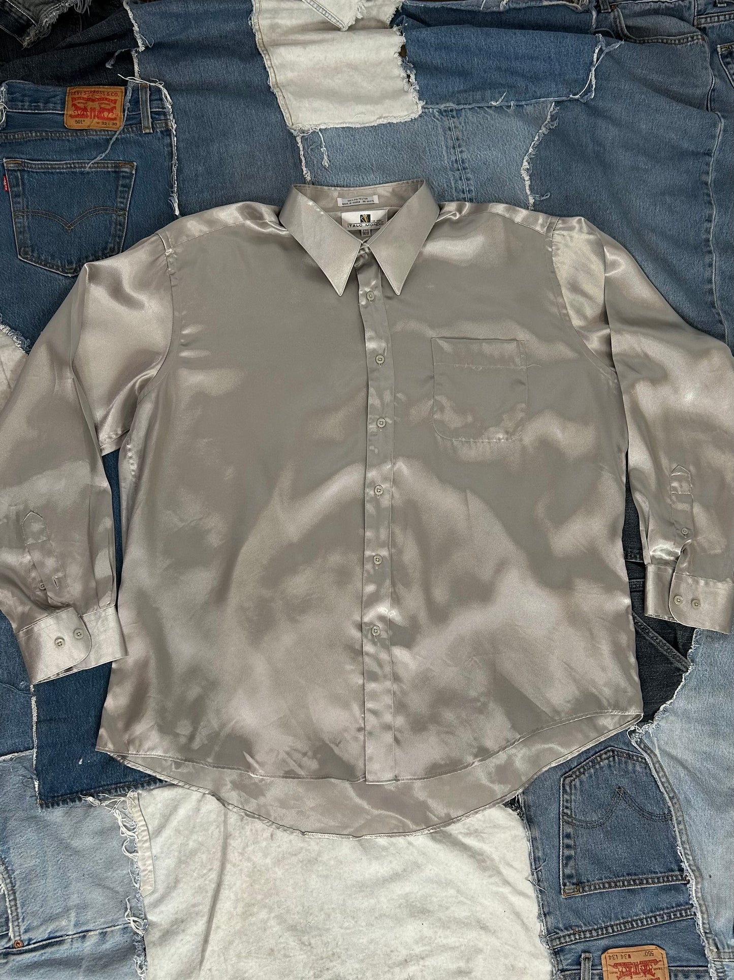 Vintage silky silver button up