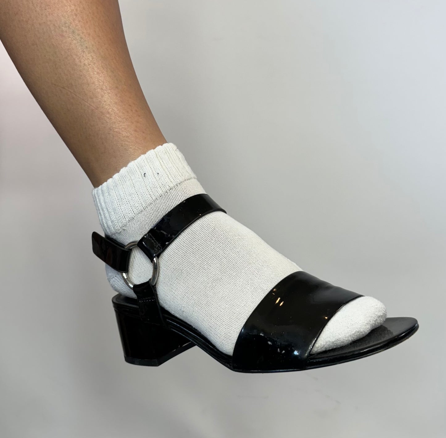 Via Spiga Freda Black Patent Block Heel Sandals