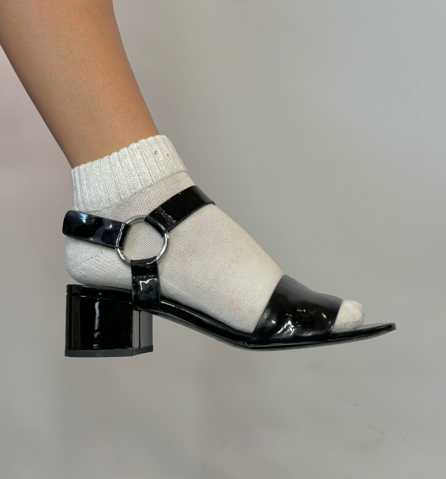 Via Spiga Freda Black Patent Block Heel Sandals