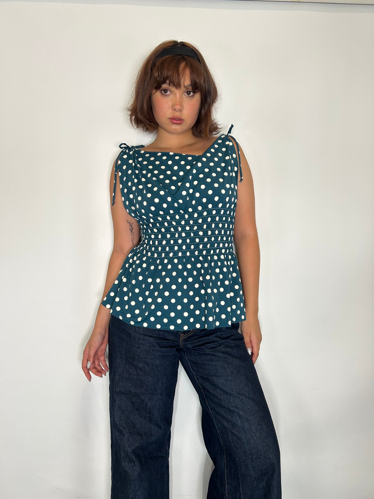 Dark Teal Polka Dot Siren Top