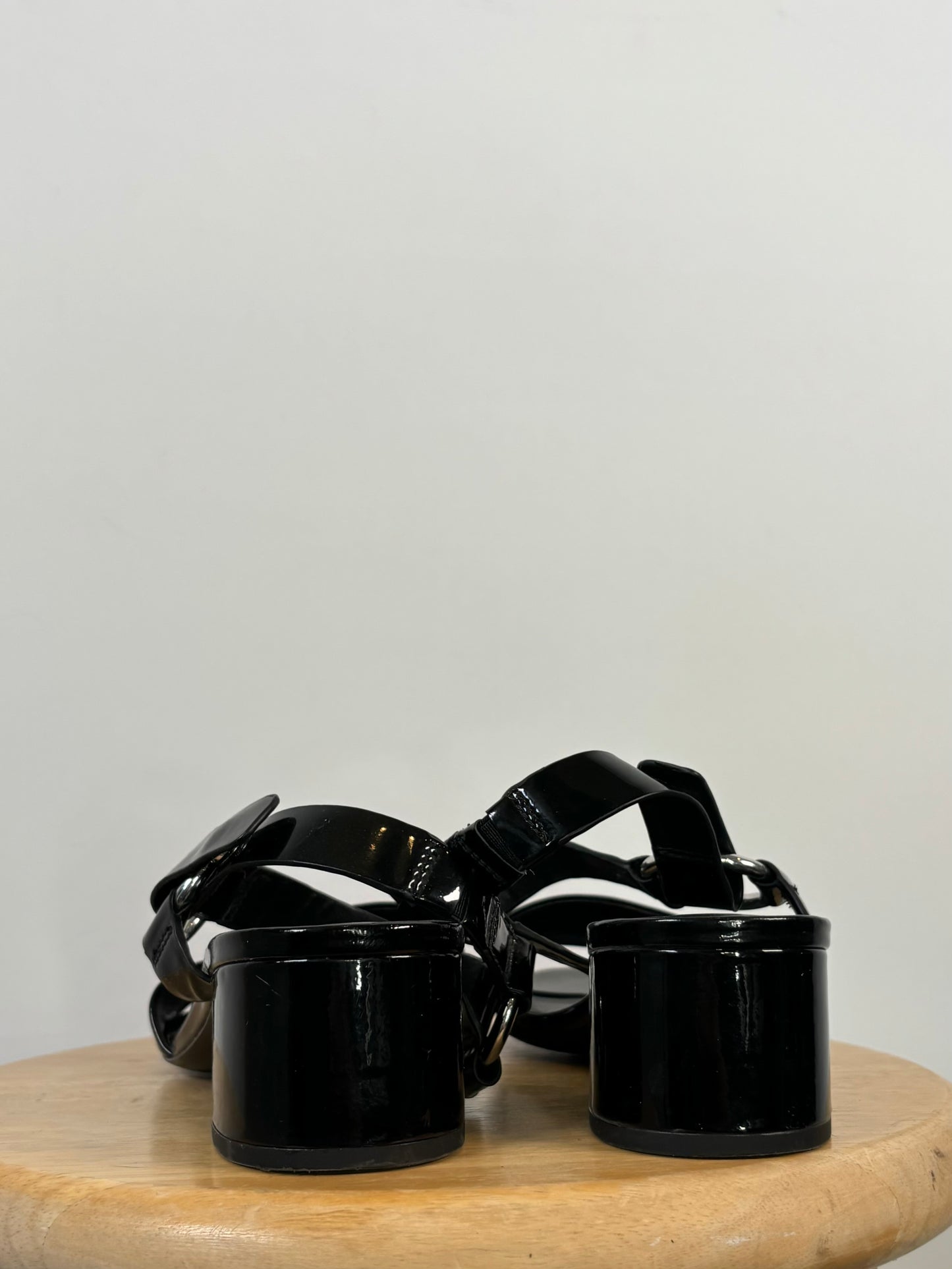 Via Spiga Freda Black Patent Block Heel Sandals
