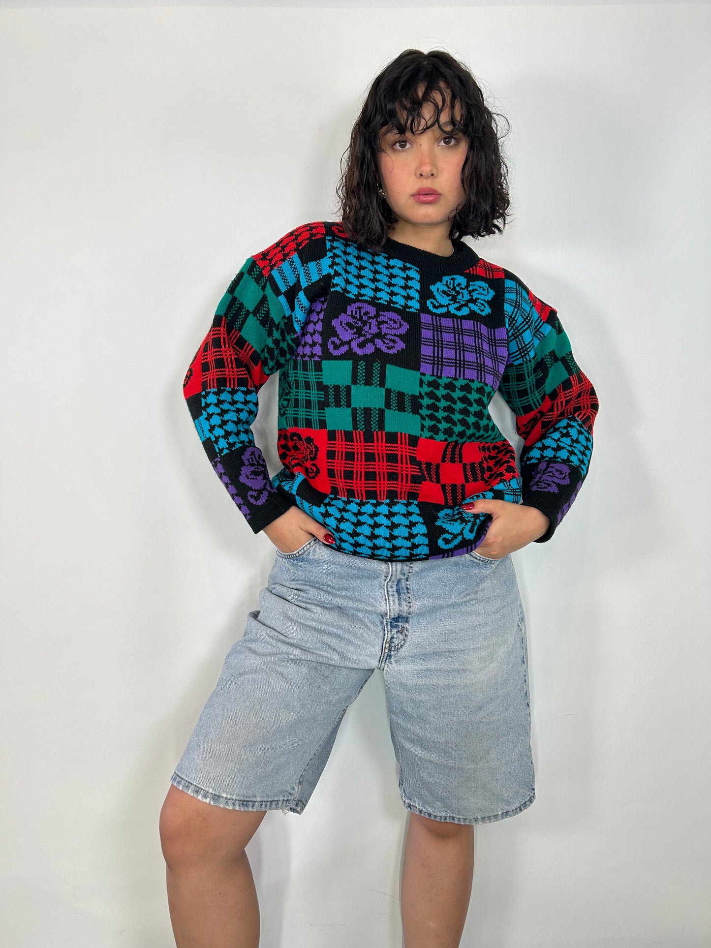 Vintage Color Block Patterned Sweater