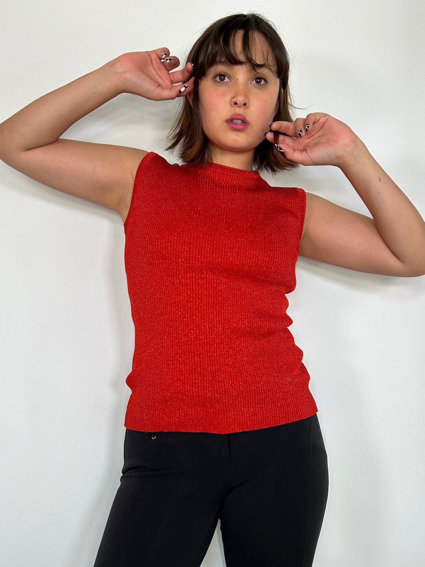 Vintage Red Sparkly Knit Top