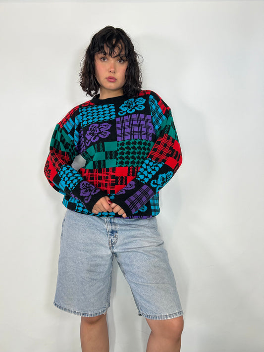 Vintage Color Block Patterned Sweater