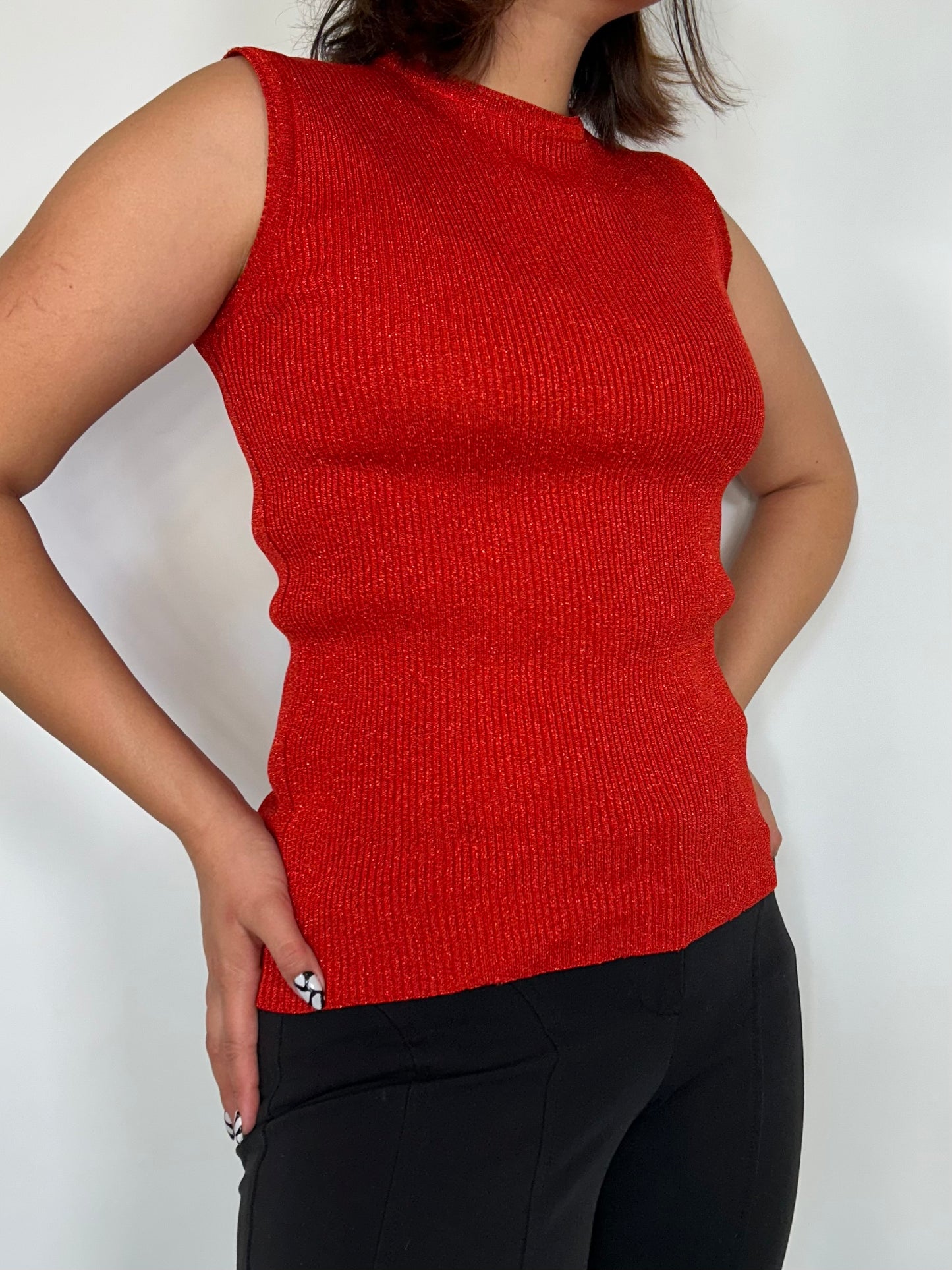 Vintage Red Sparkly Knit Top