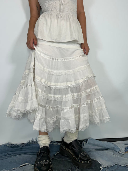 Multi tiered Vintage white Lacey skirt