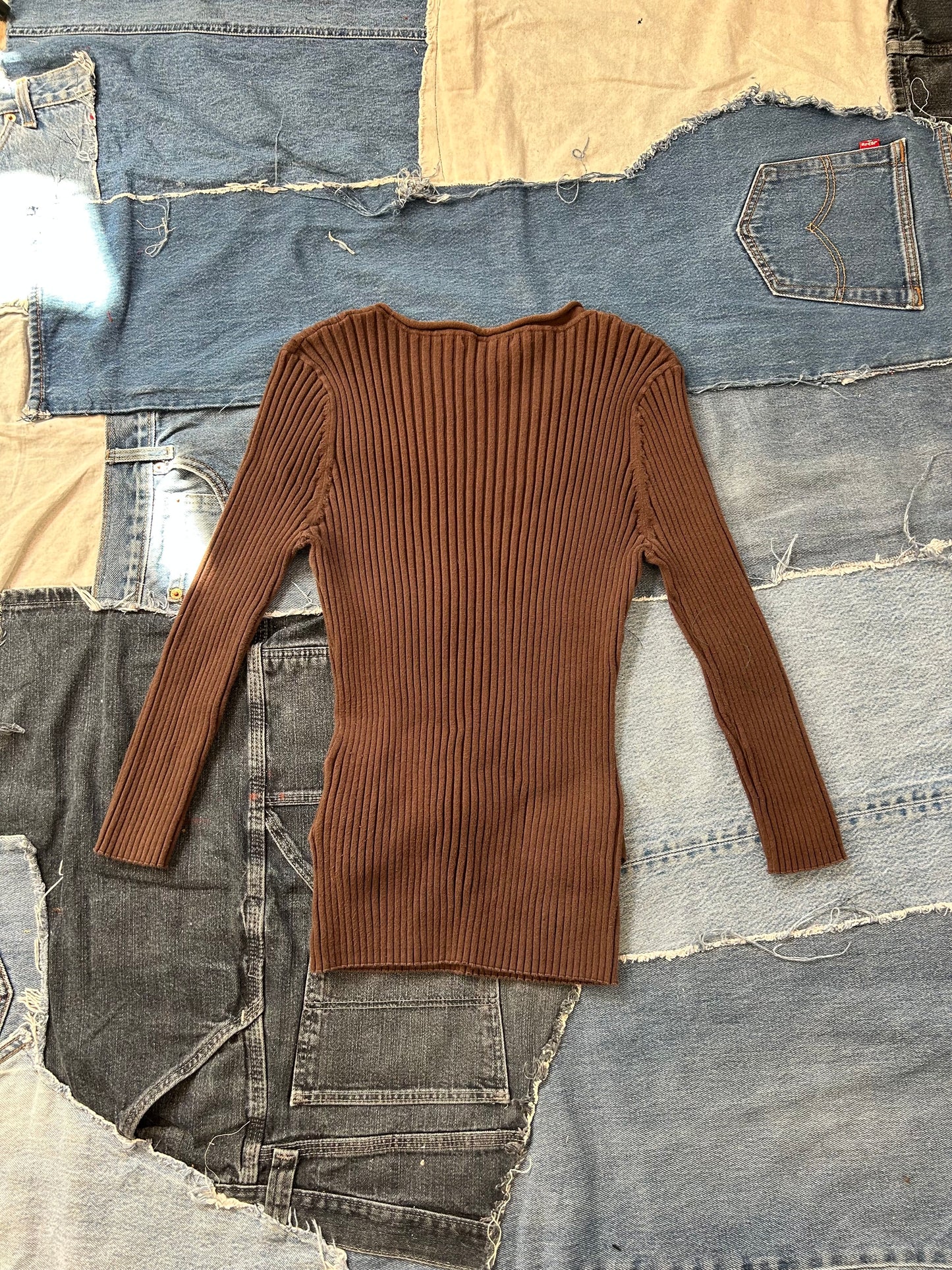 Ribbed Brown Belted Sweater