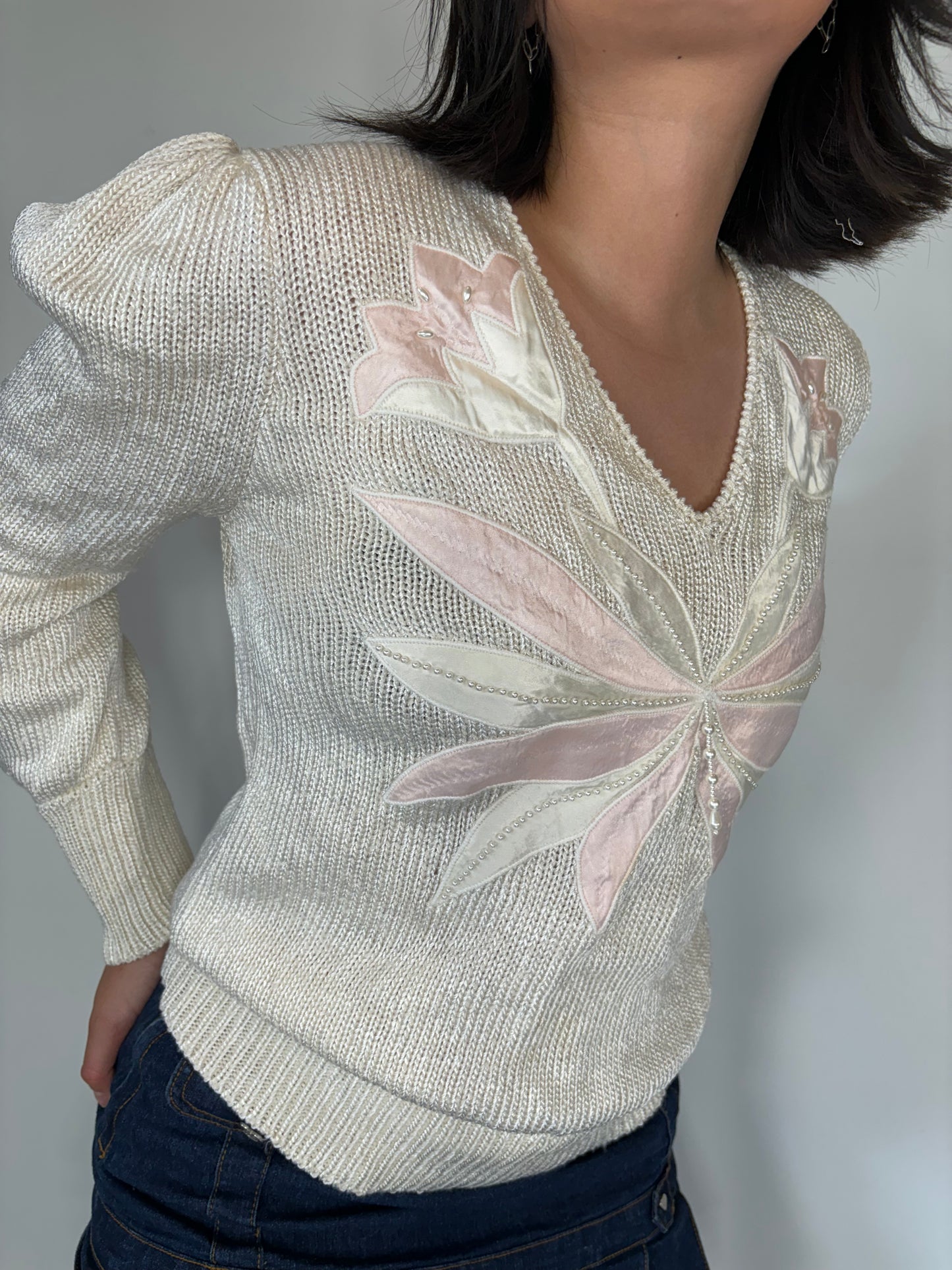 Vintage Floral Beaded 80’s Sweater