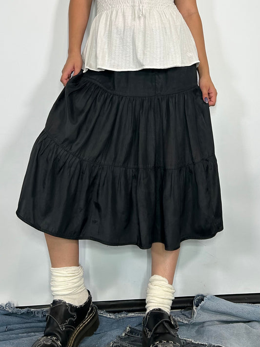 Flowy Black Tiered Midi Skirt