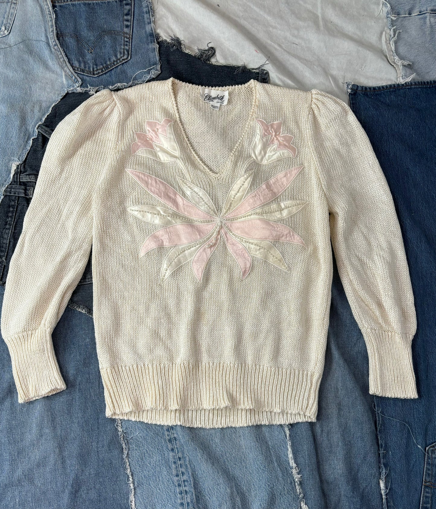 Vintage Floral Beaded 80’s Sweater