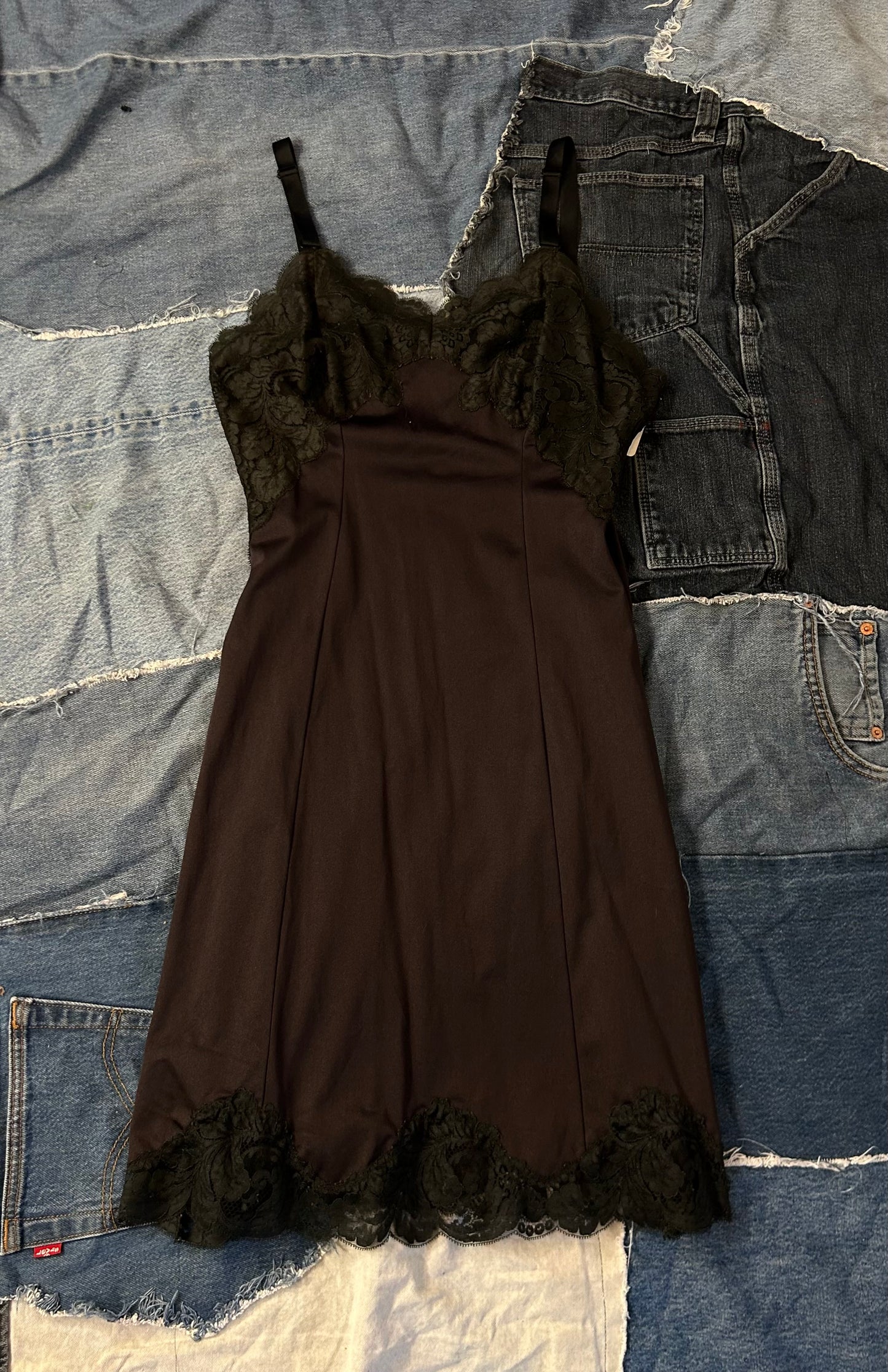 Vintage Black Lacey Slip Dress