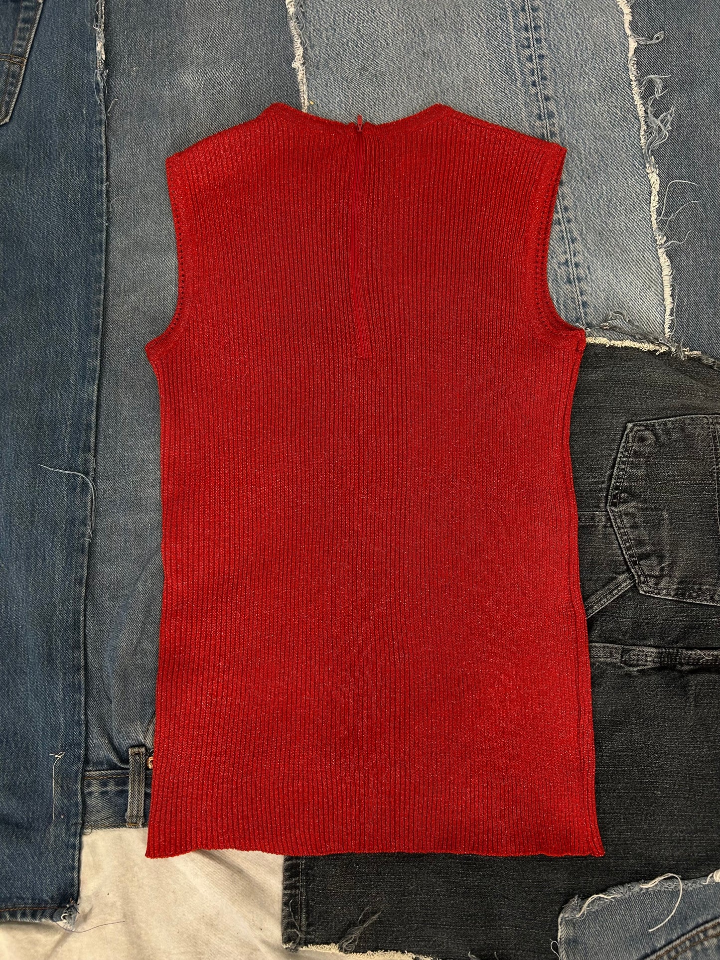 Vintage Red Sparkly Knit Top