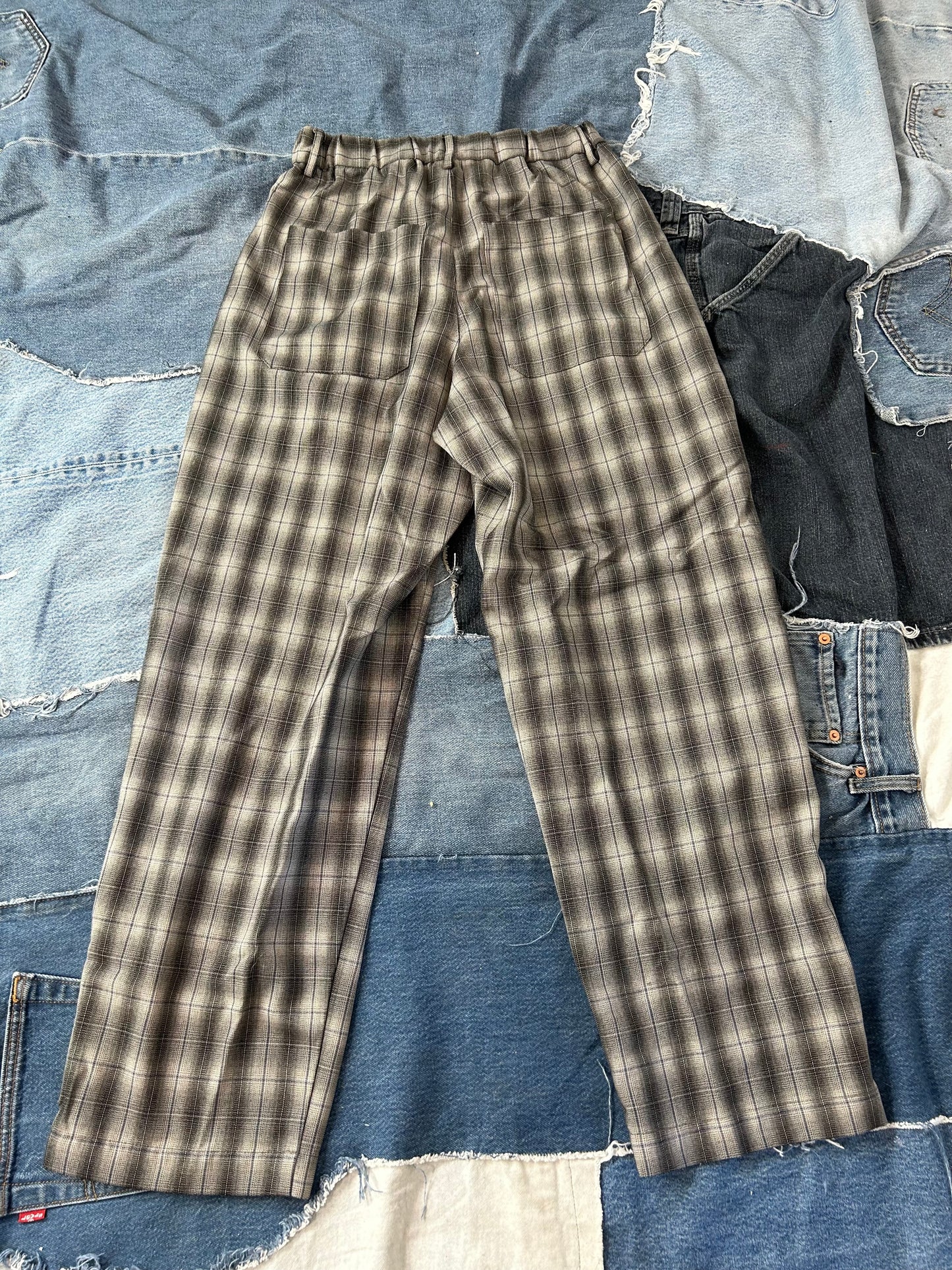 Grey & Blue Plaid Pants