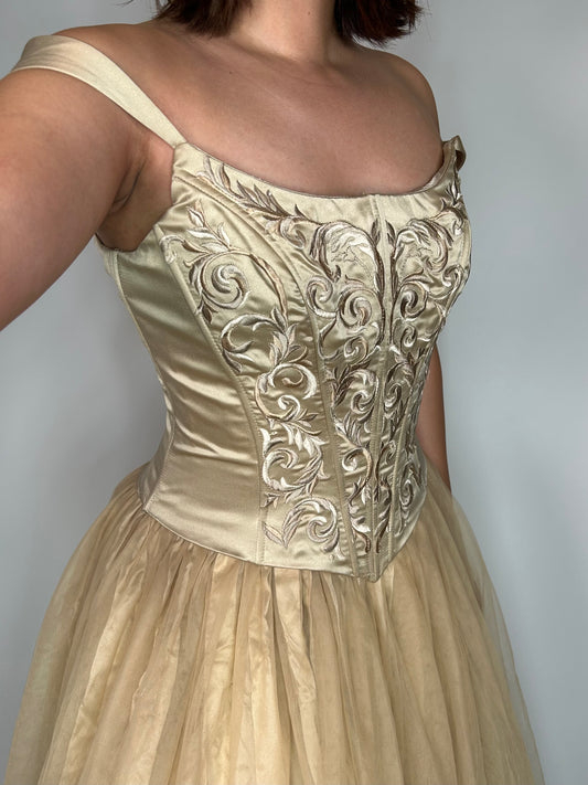 Vintage Golden Embroidered Prom Dress