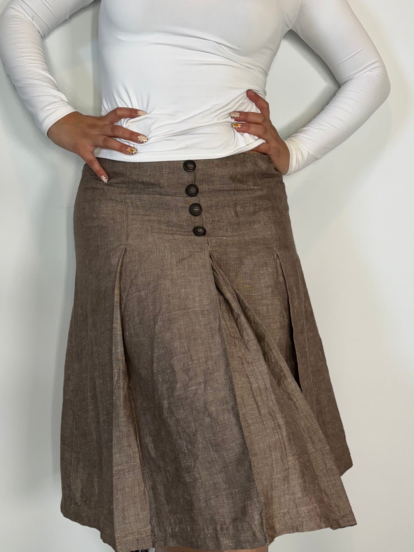 Brown Buttoned Midi Skirt